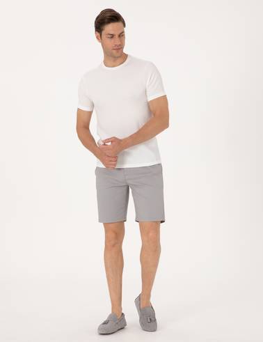 Gri Slim Fit Dokuma Şort