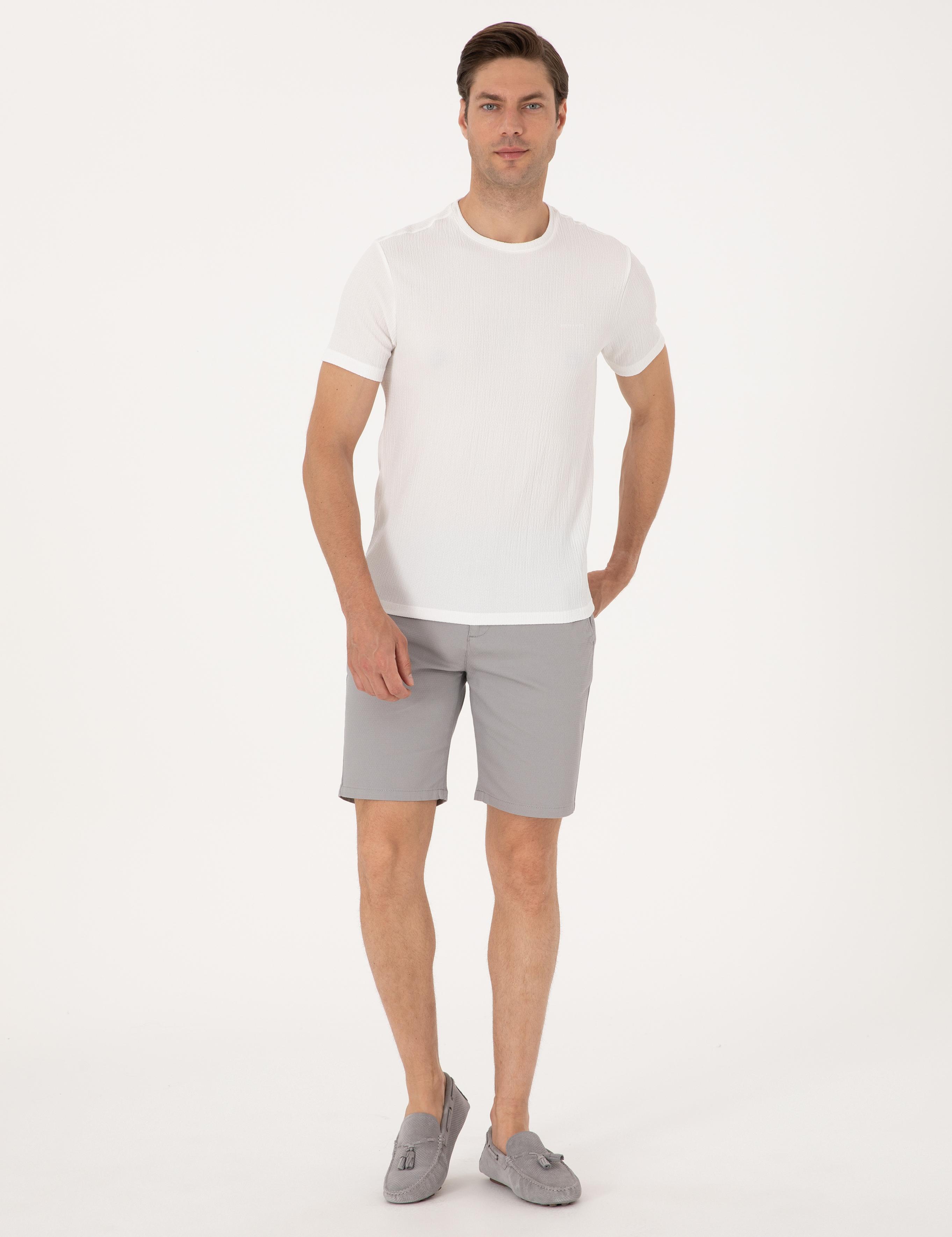 Gri Slim Fit Dokuma Şort