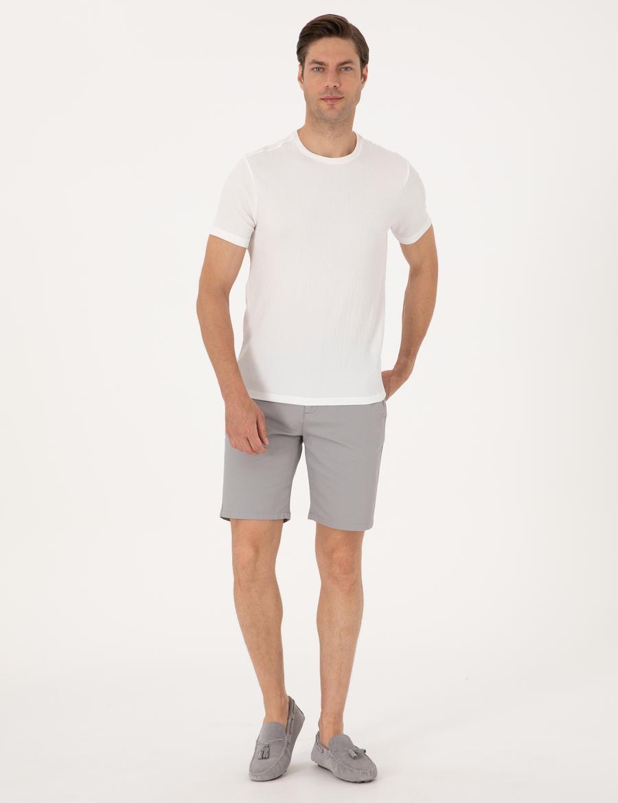 Gri Slim Fit Dokuma Şort
