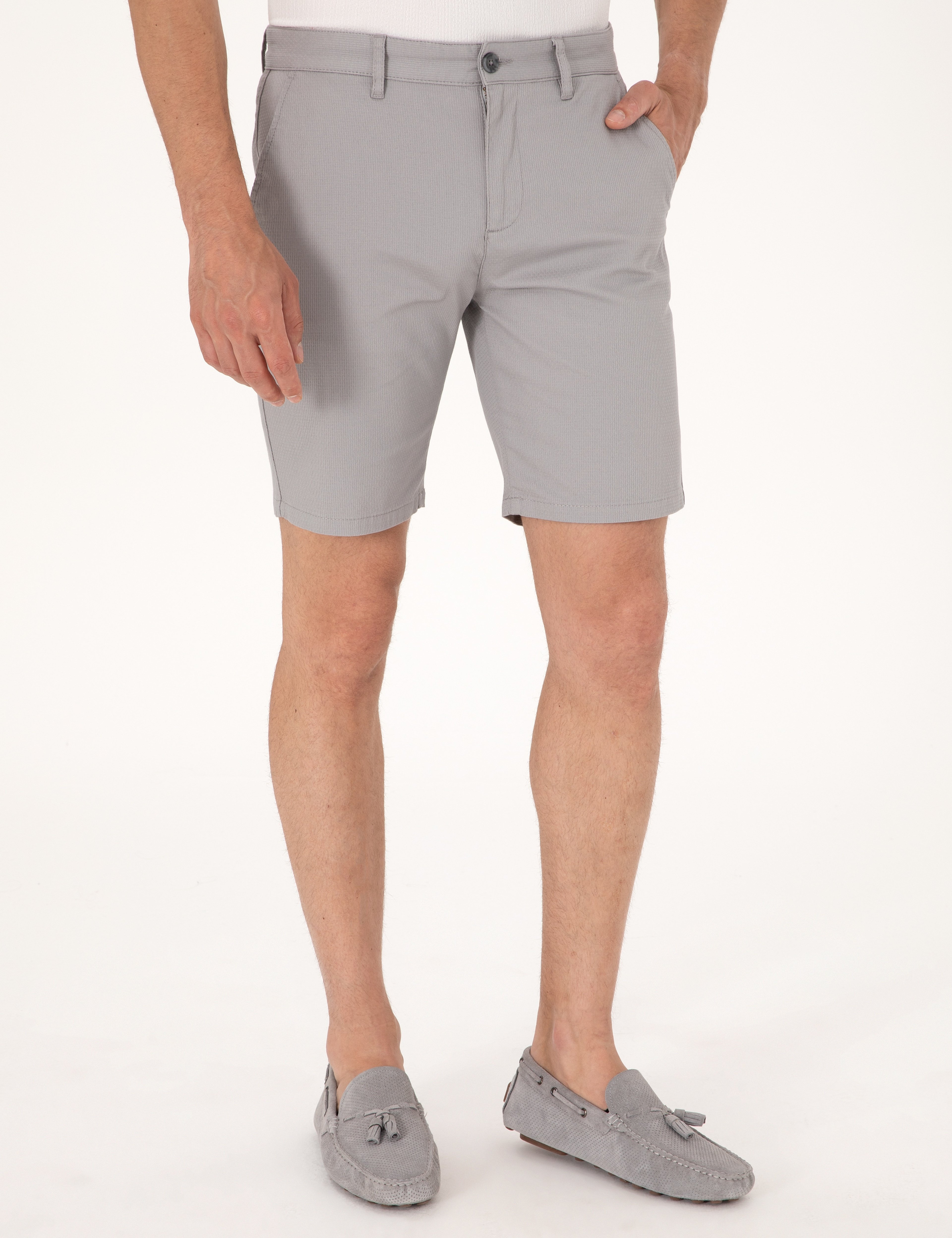 Gri Slim Fit Dokuma Şort