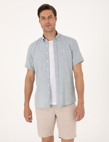Yeşil Regular Fit Kısa Kollu Gömlek