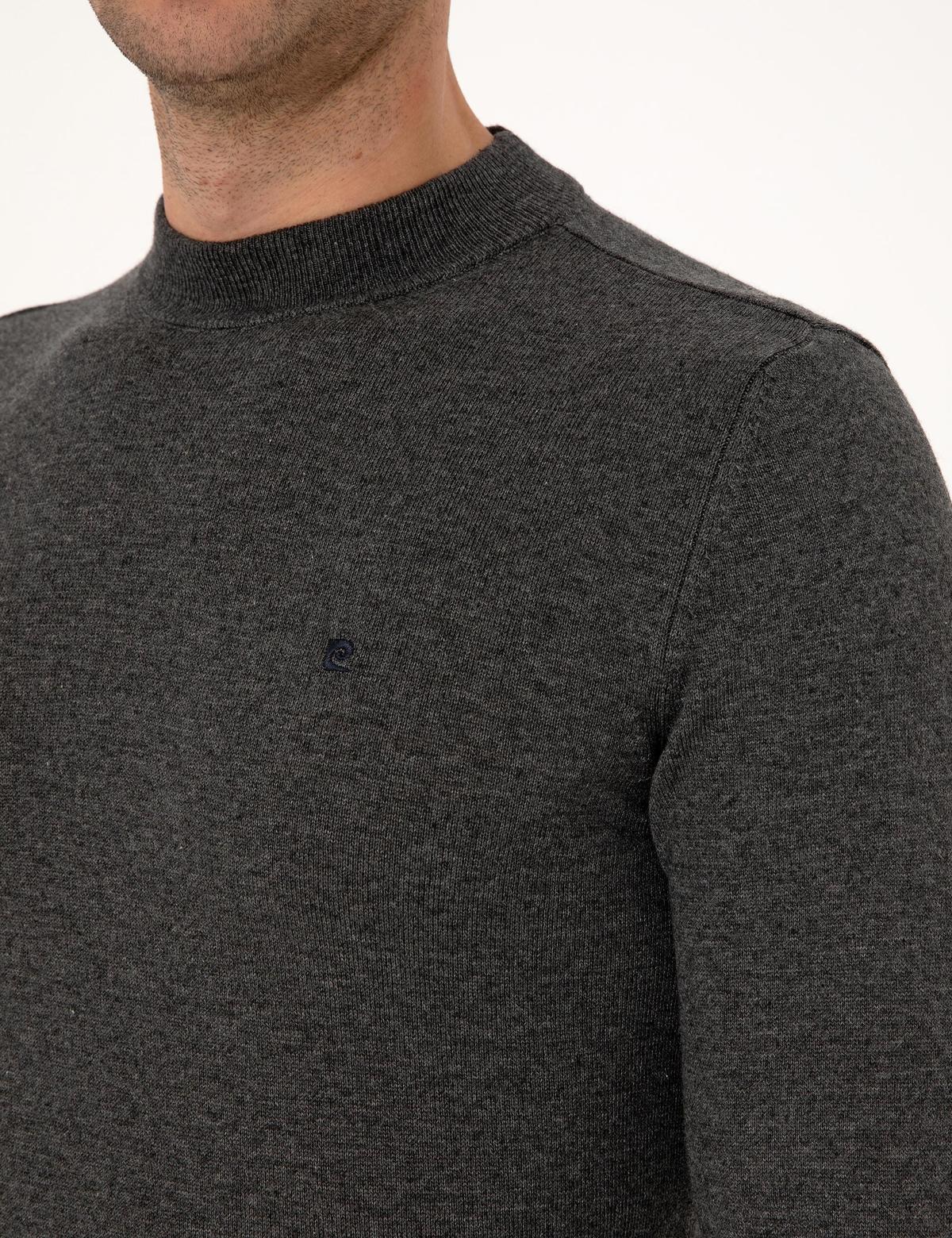 Antrasit Melanj  Slim Fit Çeyrek Yaka Basic Triko Kazak - 50314188001