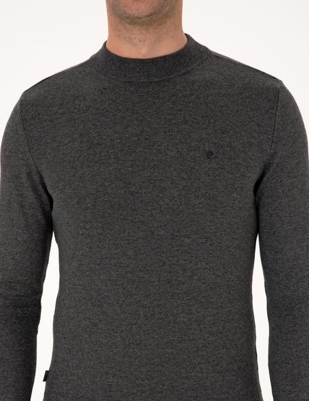 Antrasit Melanj  Slim Fit Çeyrek Yaka Basic Triko Kazak - 50314188001