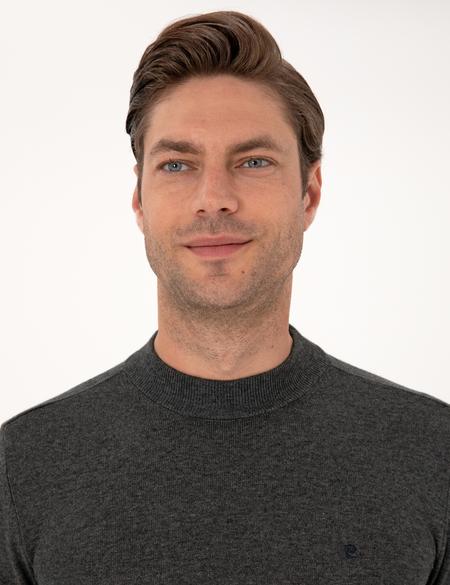 Antrasit Melanj  Slim Fit Çeyrek Yaka Basic Triko Kazak - 50314188001