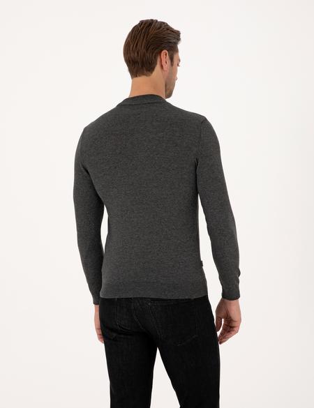 Antrasit Melanj  Slim Fit Çeyrek Yaka Basic Triko Kazak - 50314188001