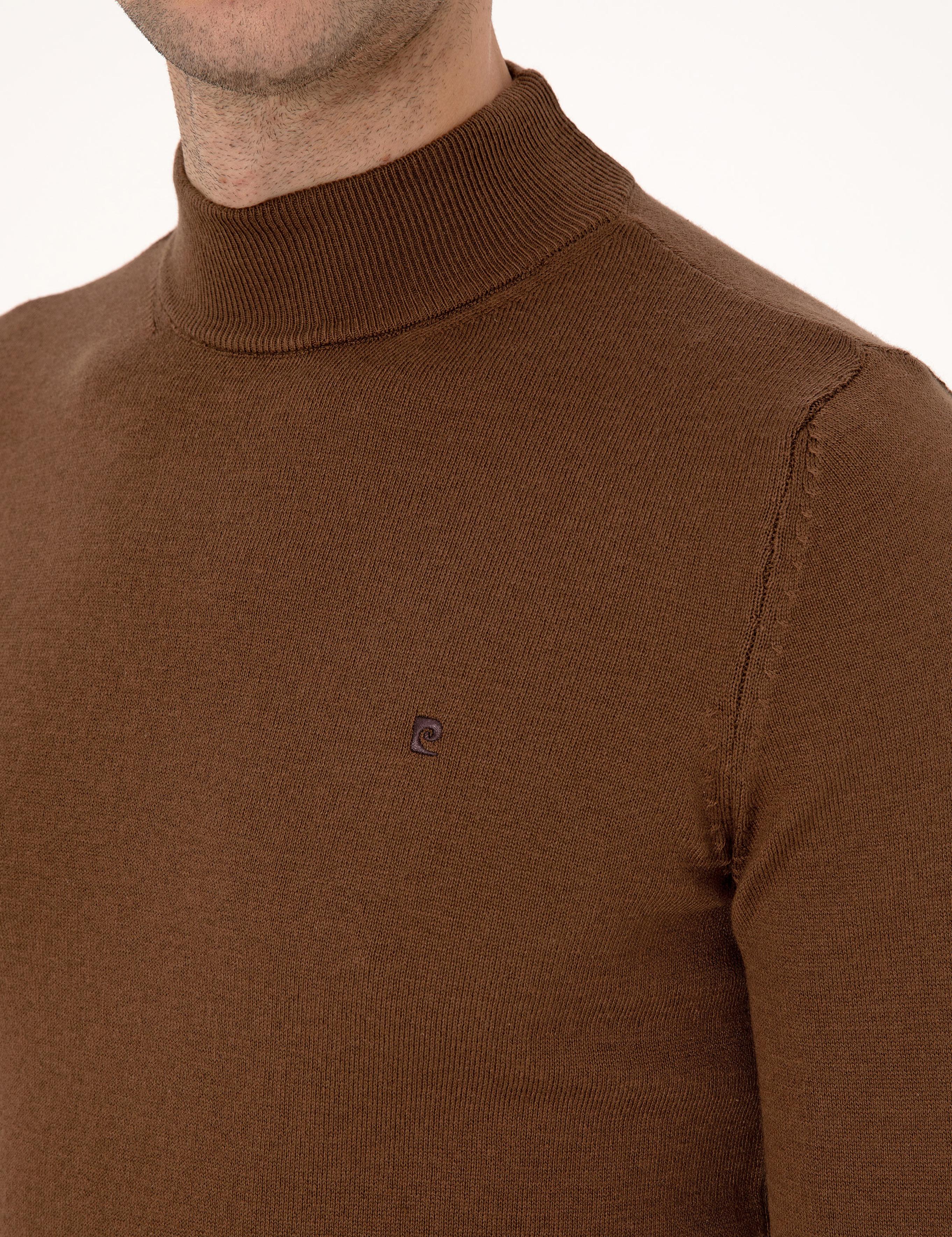 Koyu Kahverengi Slim Fit Yarım Balıkçı Yaka Basic Triko Kazak