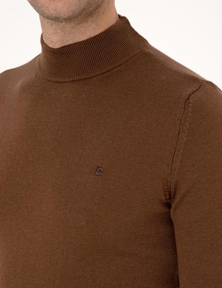 Koyu Kahverengi Slim Fit Yarım Balıkçı Yaka Basic Triko Kazak - 50314176039