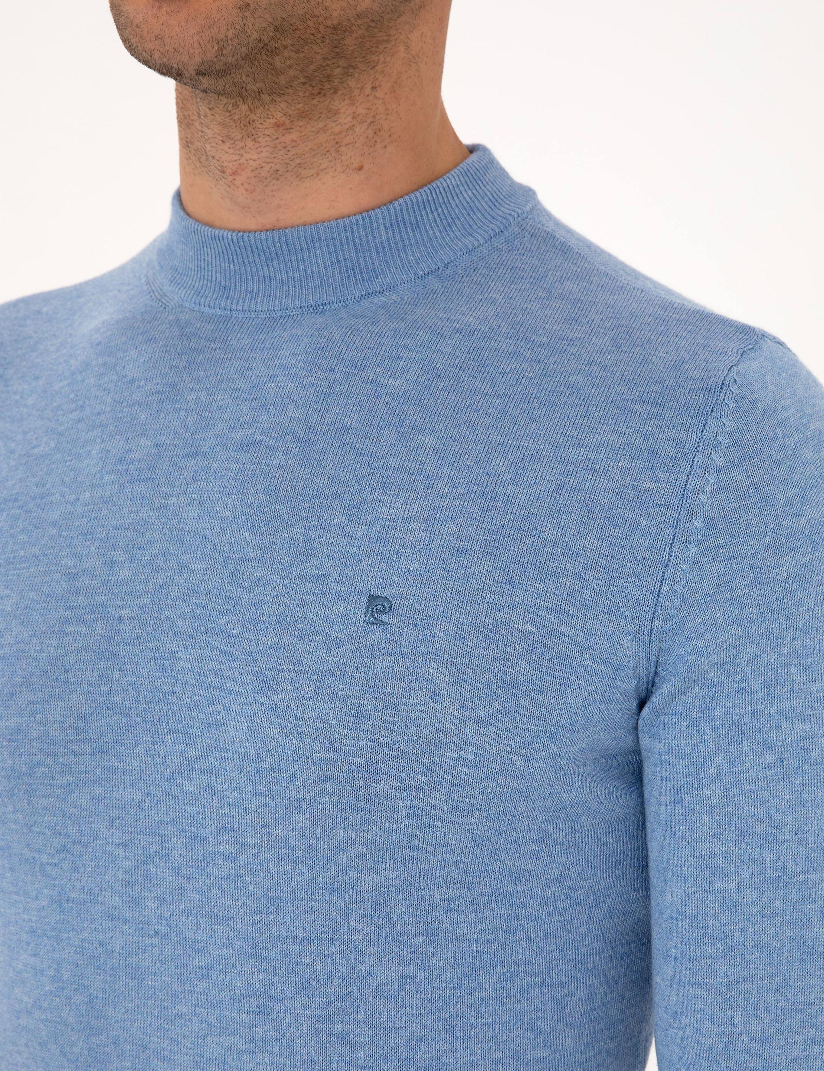 Mavi Melanj Slim Fit Çeyrek Yaka Basic Triko Kazak