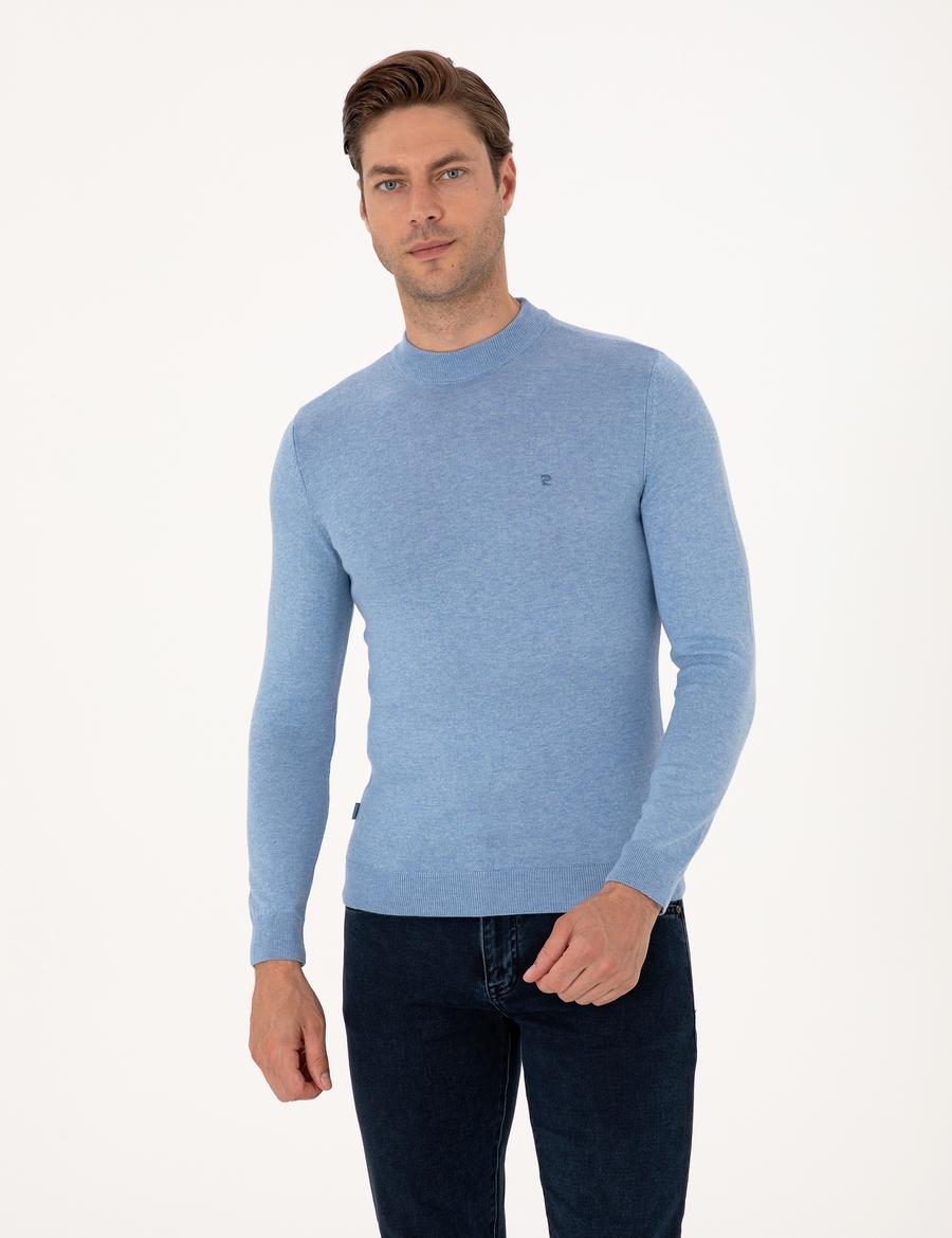 Mavi Melanj Slim Fit Çeyrek Yaka Basic Triko Kazak