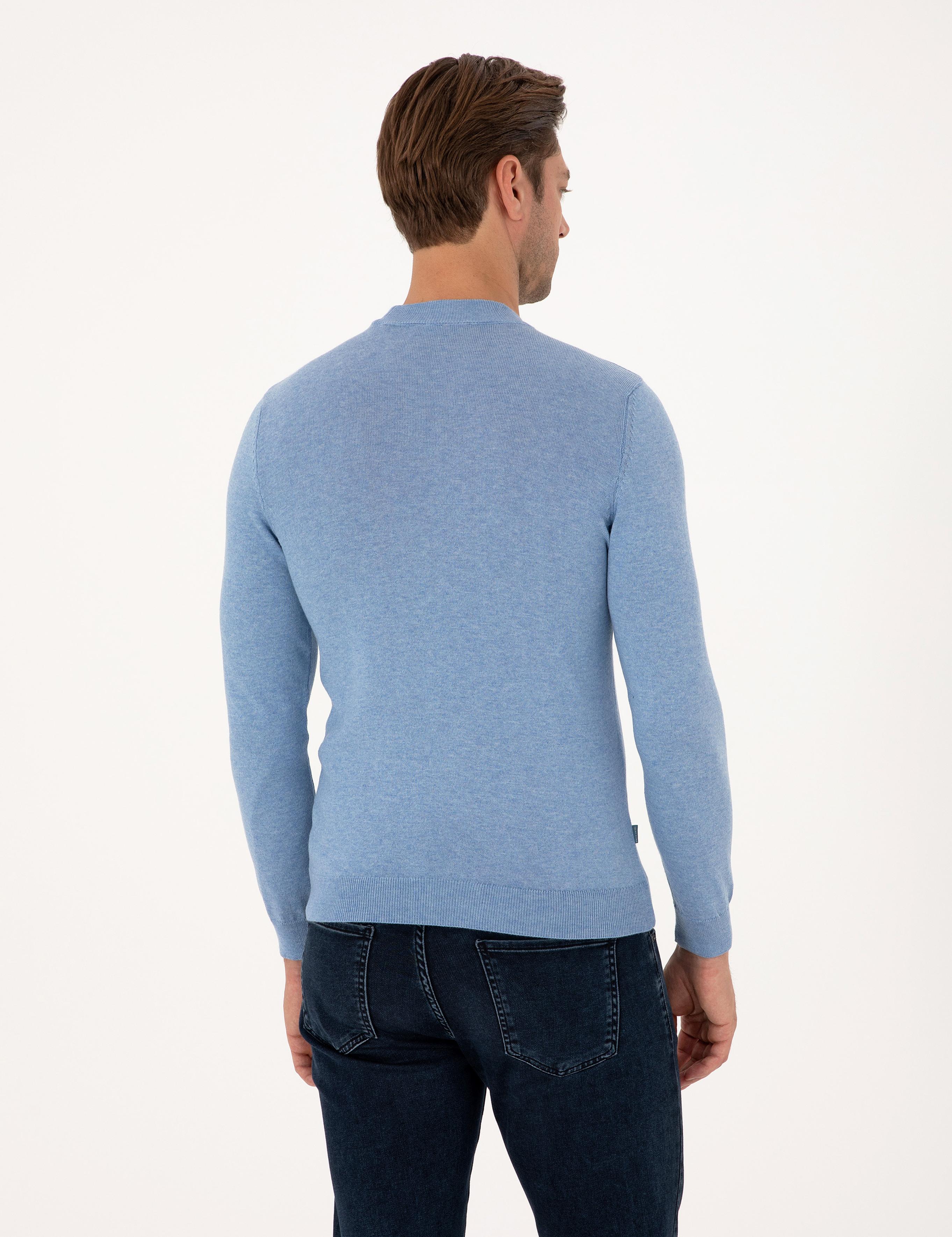 Mavi Melanj Slim Fit Çeyrek Yaka Basic Triko Kazak