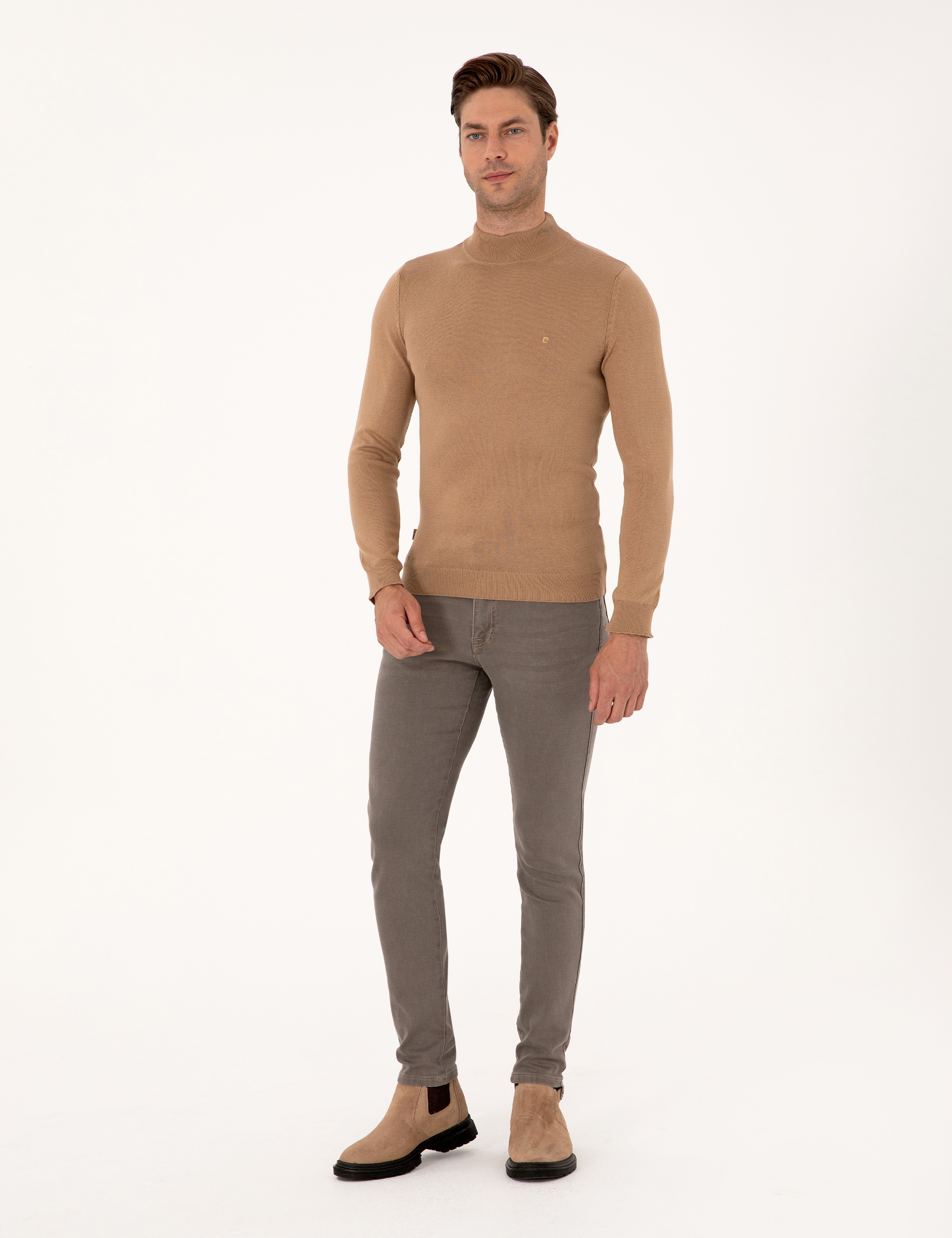 Camel Slim Fit Yarım Balıkçı Yaka Basic Triko Kazak - Image 4