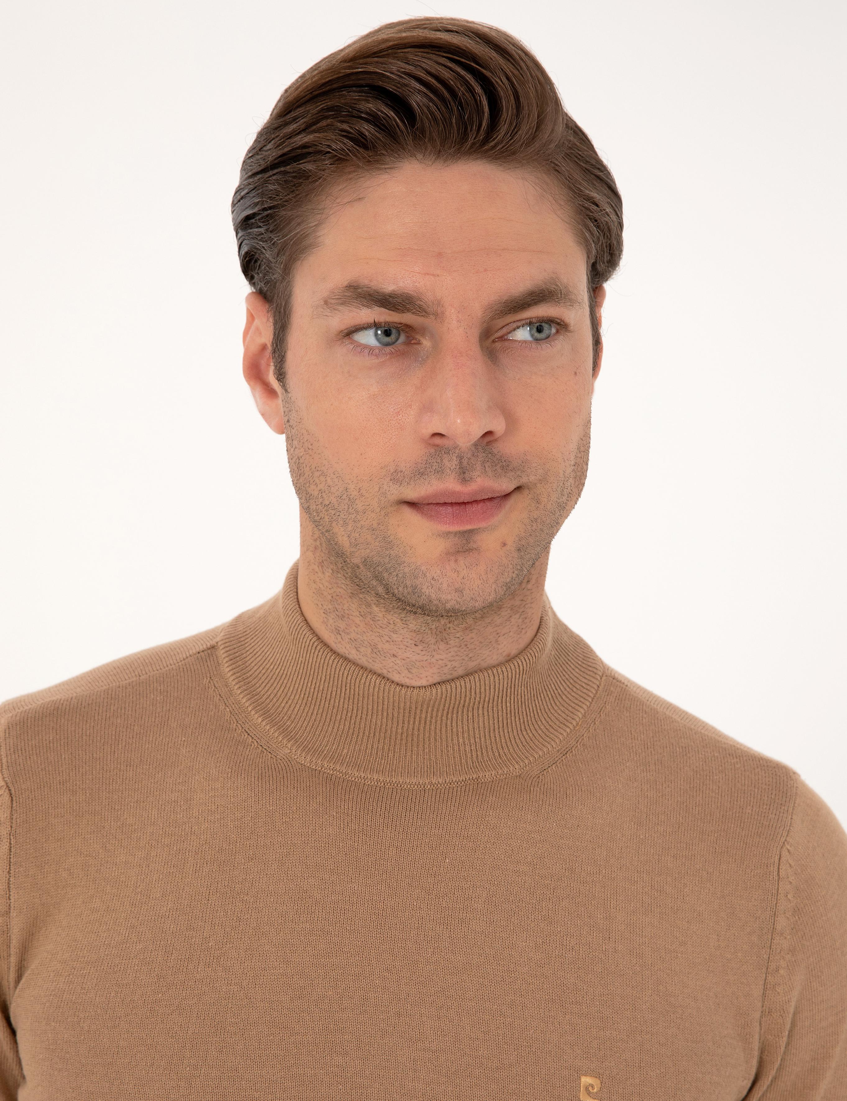 Camel Slim Fit Yarım Balıkçı Yaka Basic Triko Kazak