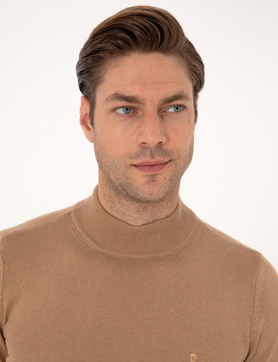 Camel Slim Fit Yarım Balıkçı Yaka Basic Triko Kazak