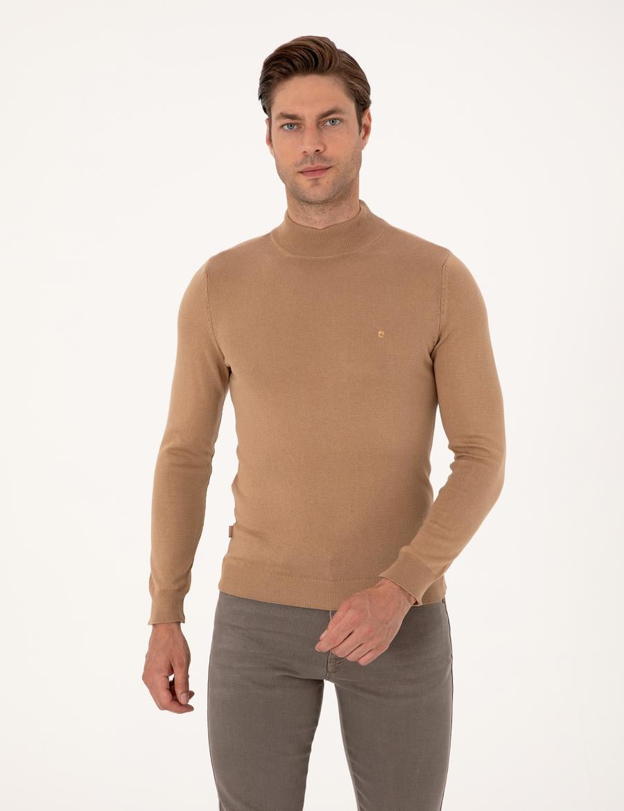 Camel Slim Fit Yarım Balıkçı Yaka Basic Triko Kazak