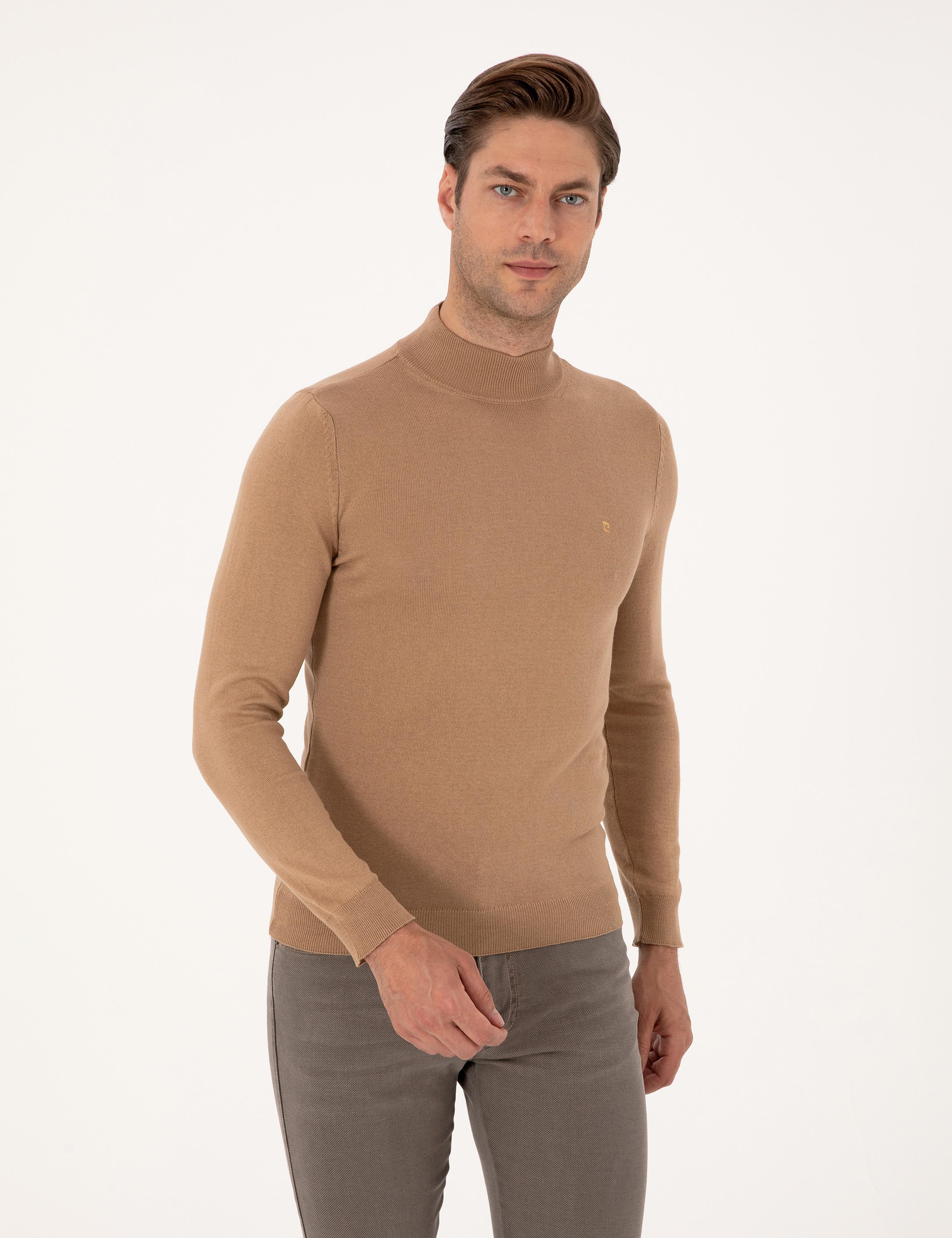 Camel Slim Fit Yarım Balıkçı Yaka Basic Triko Kazak