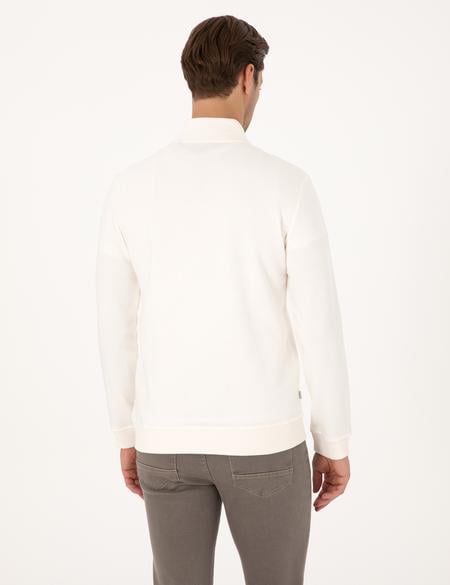 Ekru 3 İplik Regular Fit Fermuarlı Dik Yaka Basic Sweatshirt - 50314044009