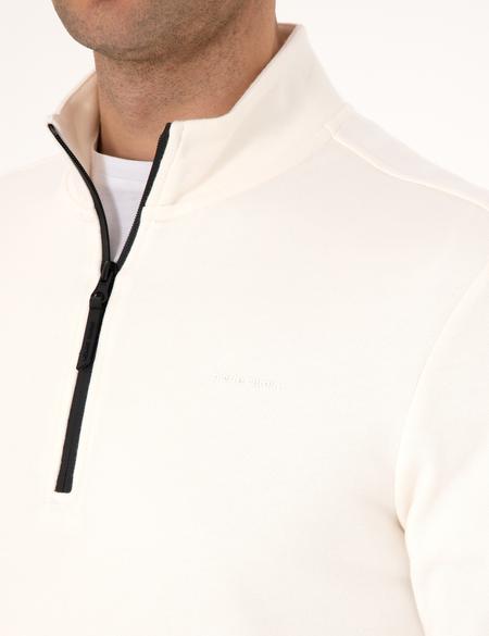 Ekru 3 İplik Regular Fit Fermuarlı Dik Yaka Basic Sweatshirt - 50314044009