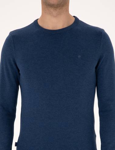 İndigo Melanj Slim Fit Bisiklet Yaka Basic Triko Kazak