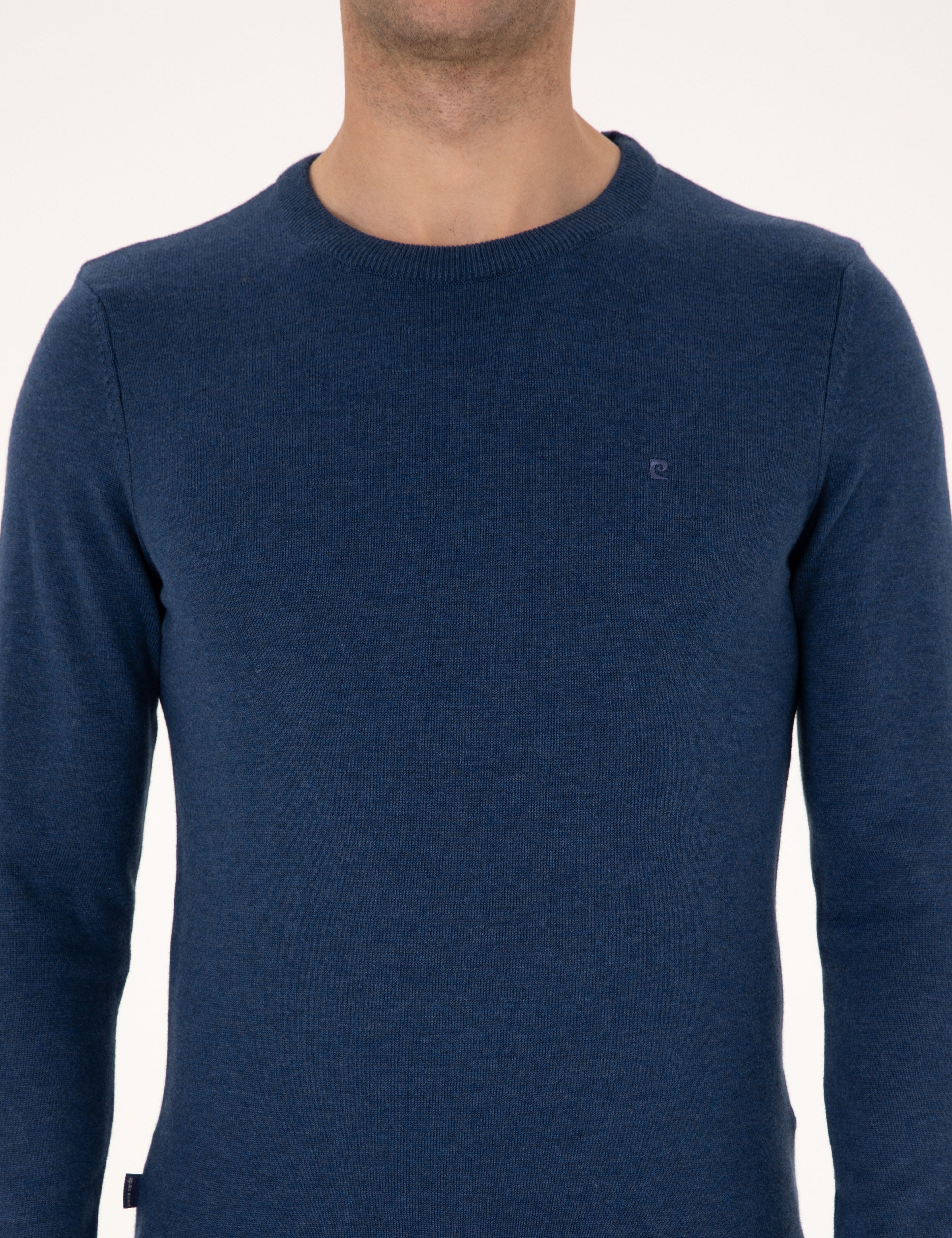 İndigo Melanj Slim Fit Bisiklet Yaka Basic Triko Kazak - Image 6