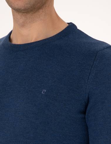 İndigo Melanj Slim Fit Bisiklet Yaka Basic Triko Kazak