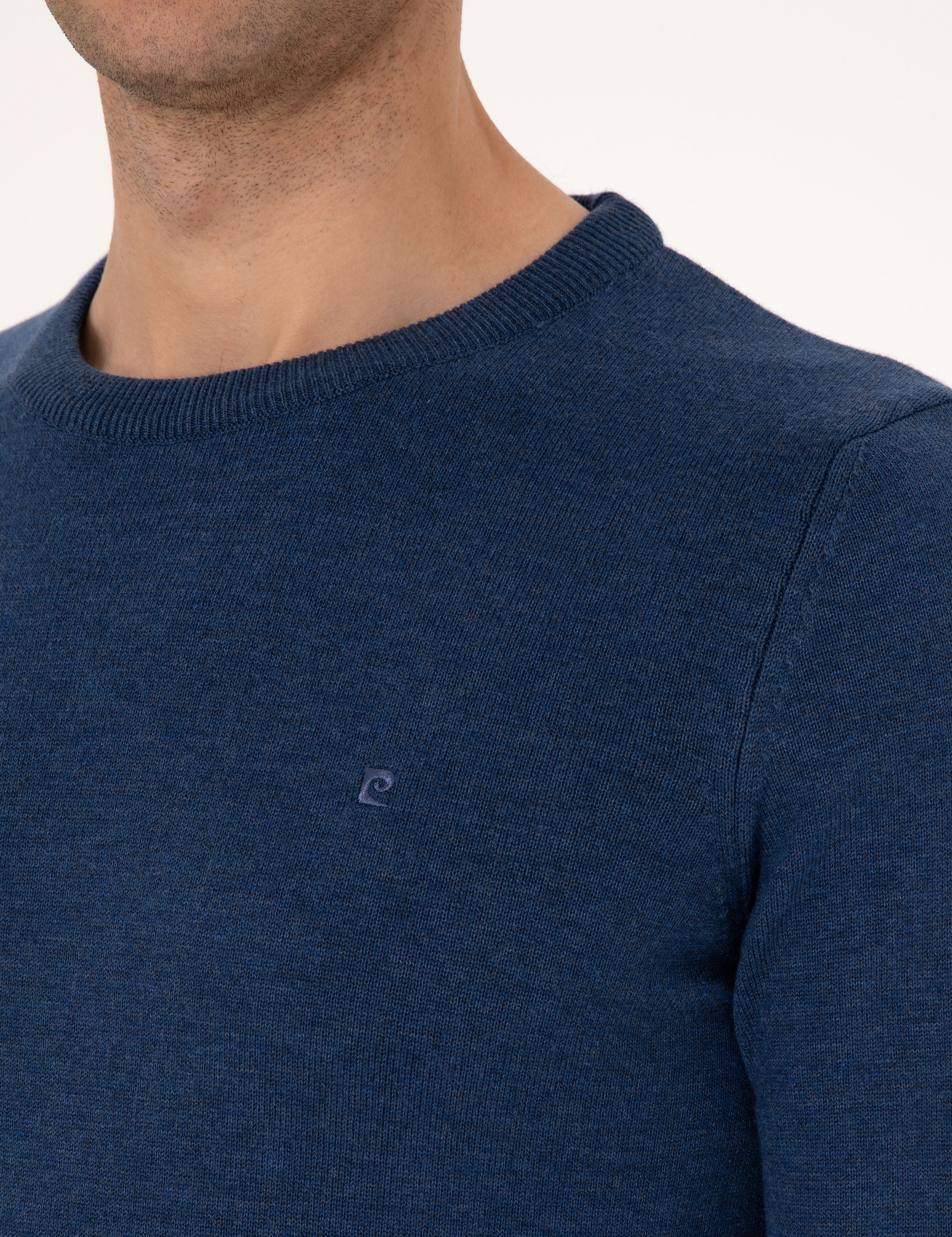 İndigo Melanj Slim Fit Bisiklet Yaka Basic Triko Kazak - Image 7
