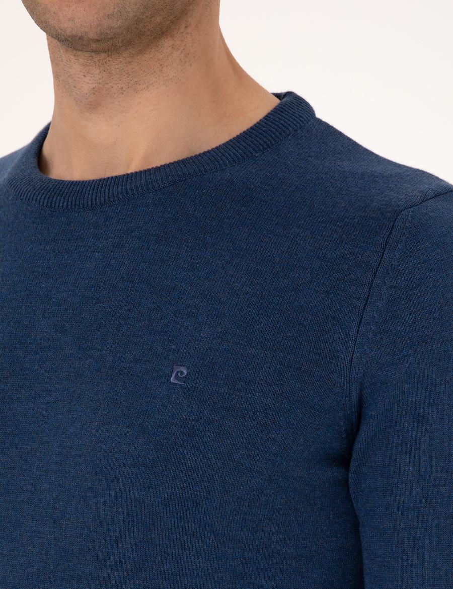 İndigo Melanj Slim Fit Bisiklet Yaka Basic Triko Kazak