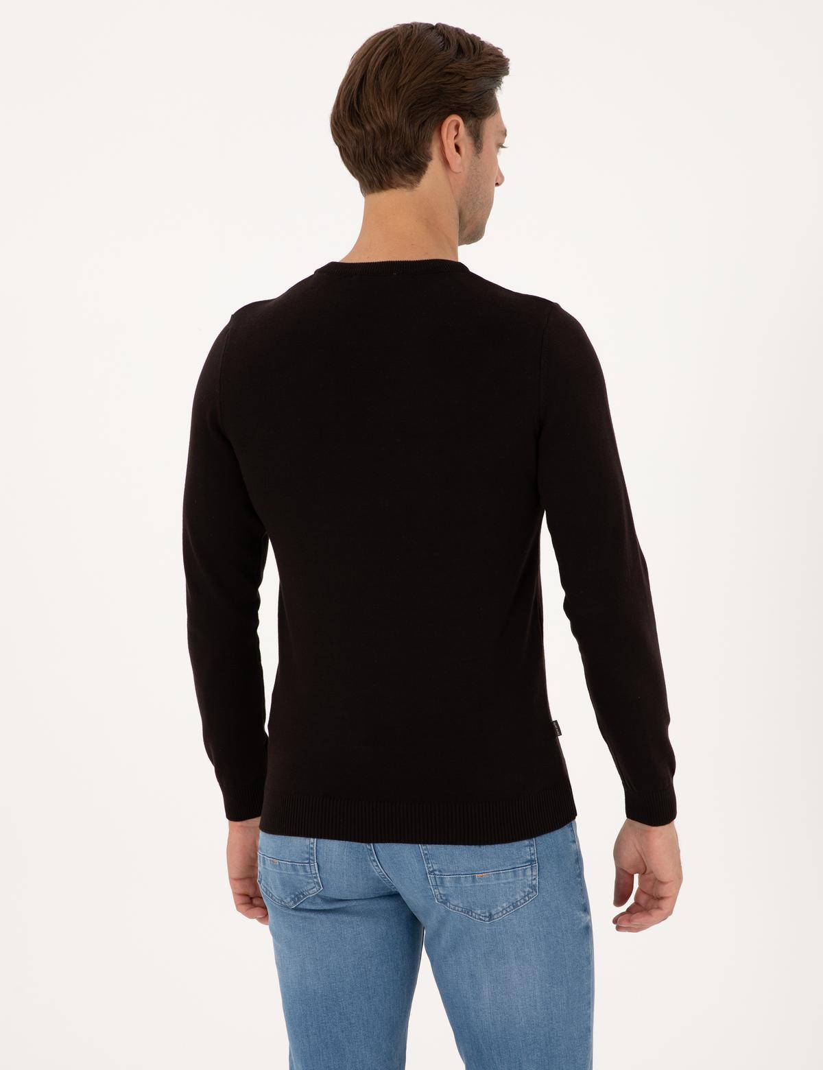 Koyu Kahverengi Slim Fit Bisiklet Yaka Basic Triko Kazak - 50315509071