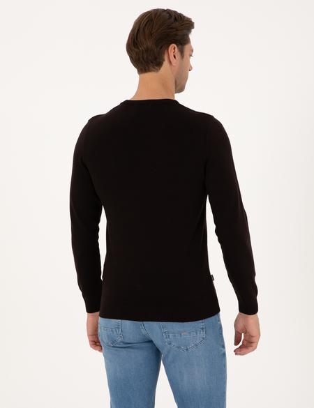 Koyu Kahverengi Slim Fit Bisiklet Yaka Basic Triko Kazak - 50315509071