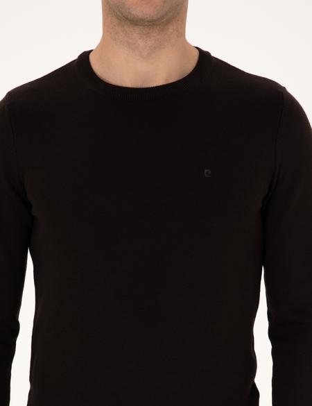 Koyu Kahverengi Slim Fit Bisiklet Yaka Basic Triko Kazak - 50315509071