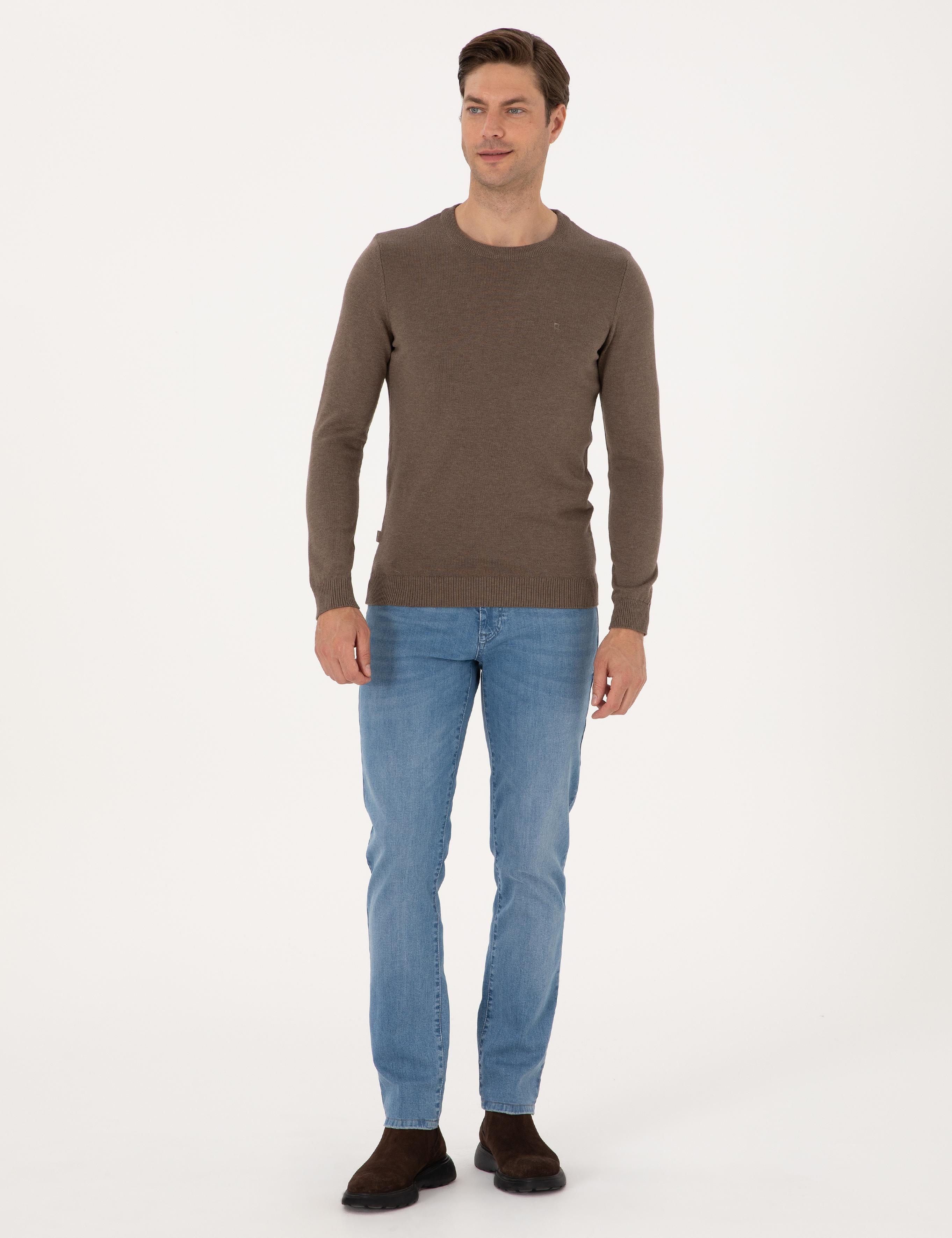 Vizon Melanj Slim Fit Bisiklet Yaka Basic Triko Kazak