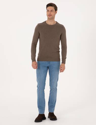 Vizon Melanj Slim Fit Bisiklet Yaka Basic Triko Kazak