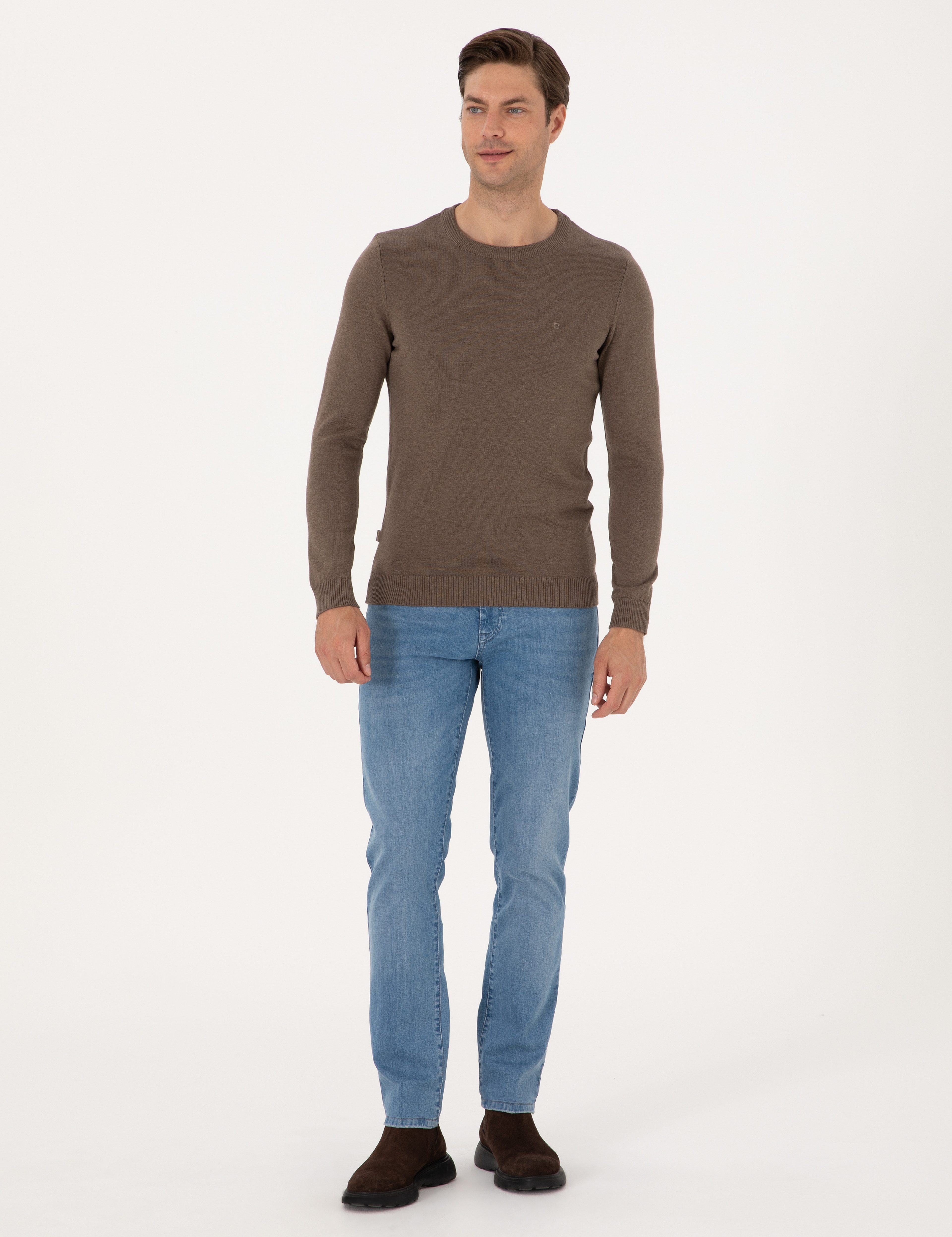 Vizon Melanj Slim Fit Bisiklet Yaka Basic Triko Kazak - Image 4