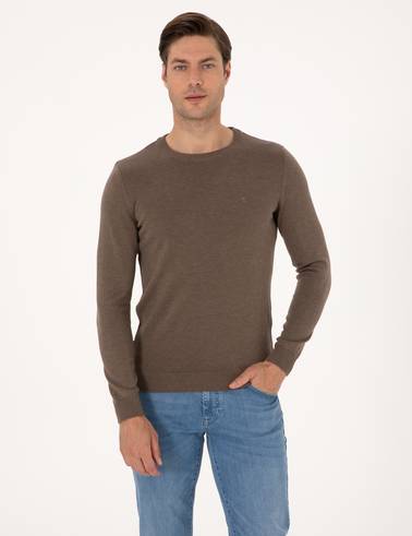 Vizon Melanj Slim Fit Bisiklet Yaka Basic Triko Kazak