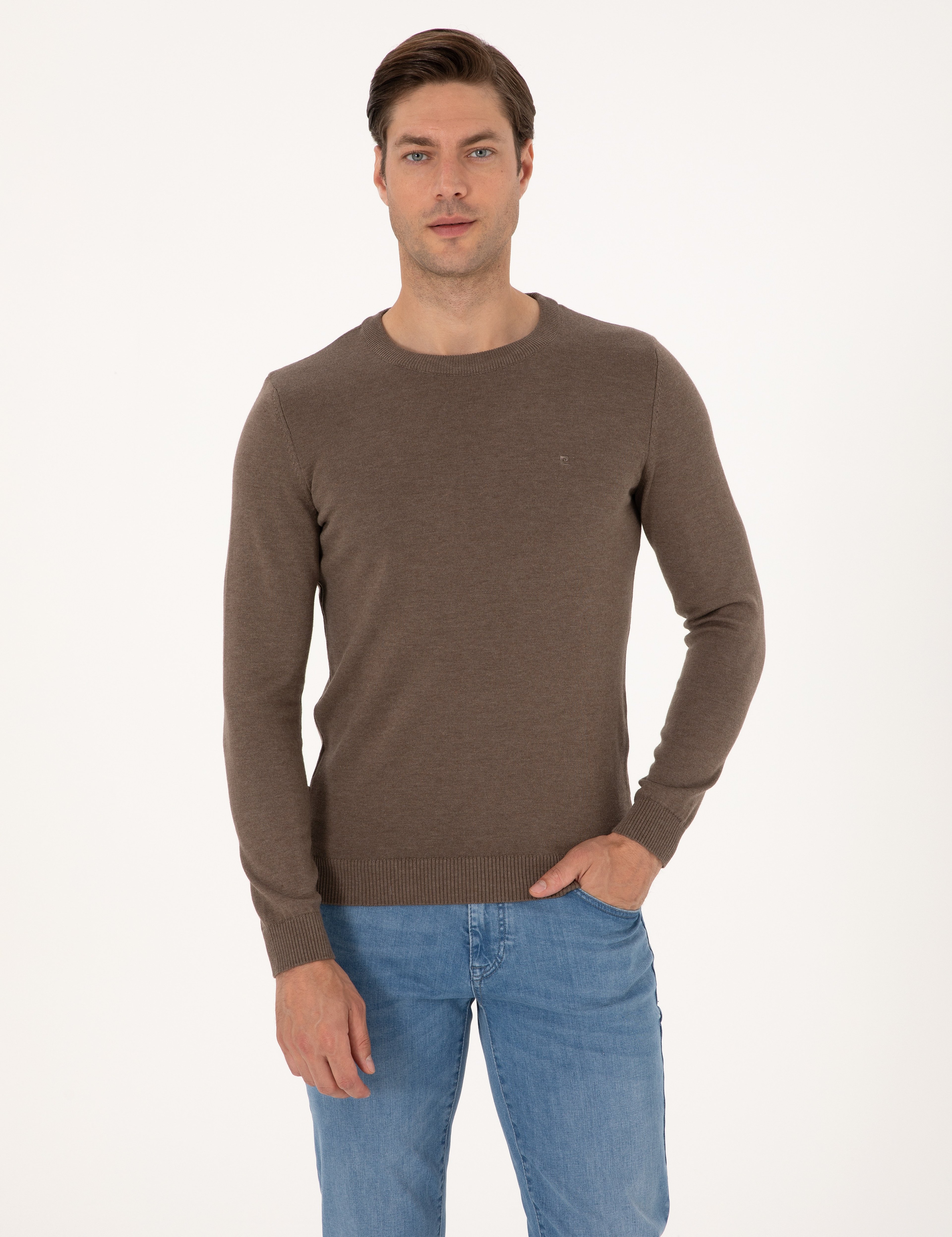 Vizon Melanj Slim Fit Bisiklet Yaka Basic Triko Kazak - Image 1
