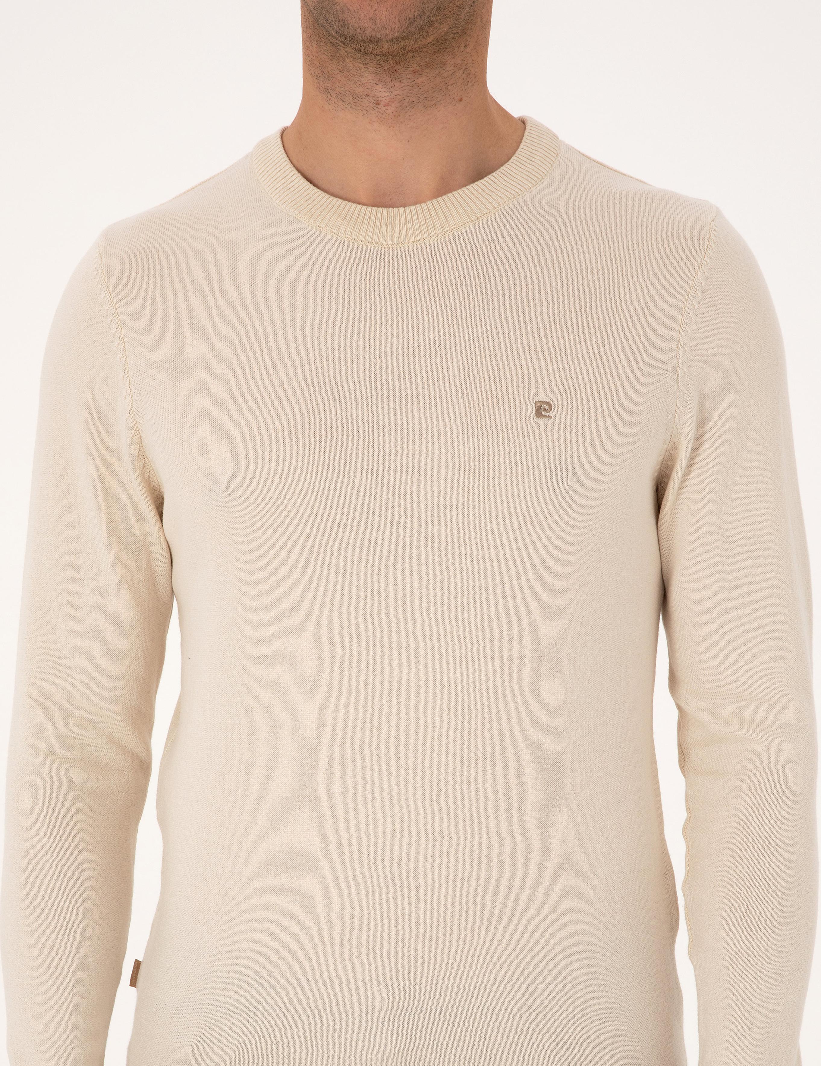 Bej Slim Fit Bisiklet Yaka Basic Triko Kazak