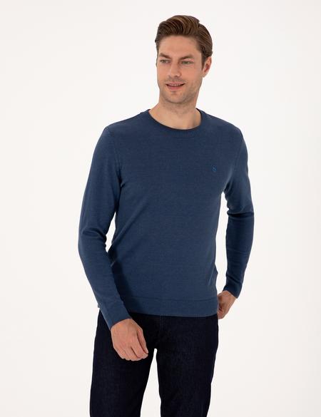 İndigo Melanj Slim Fit Bisiklet Yaka Basic Triko Kazak - 50314192023