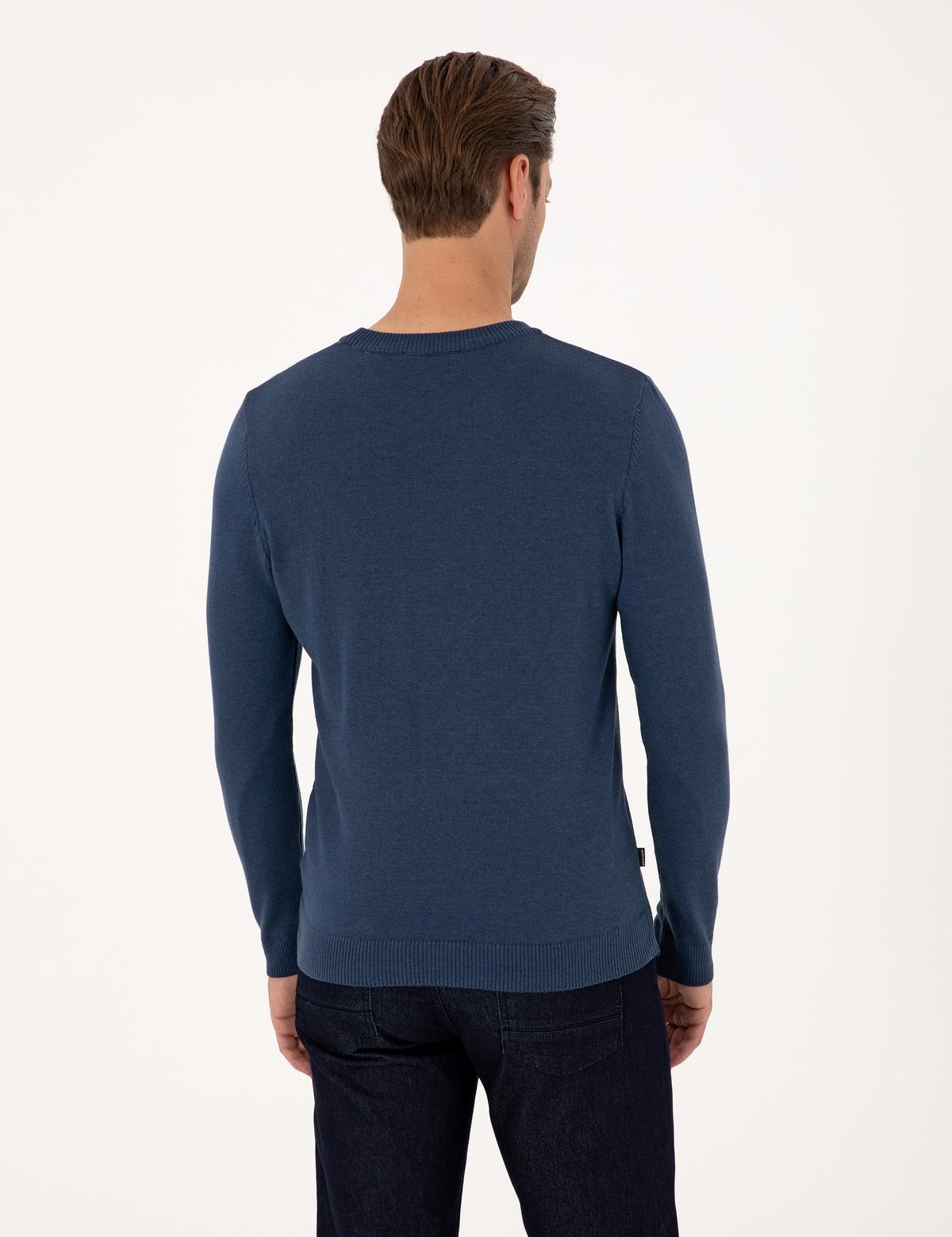 İndigo Melanj Slim Fit Bisiklet Yaka Basic Triko Kazak - 50314192023