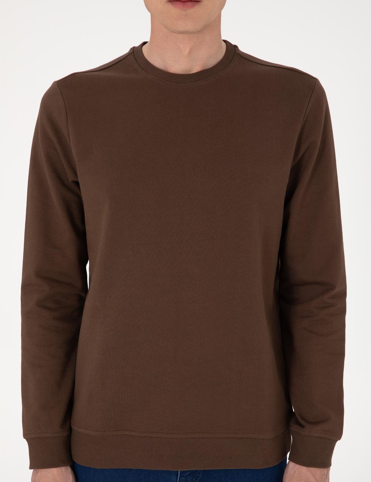 Kahverengi 2 İplik Regular Fit Bisiklet Yaka Basic Sweatshirt - 50314054095