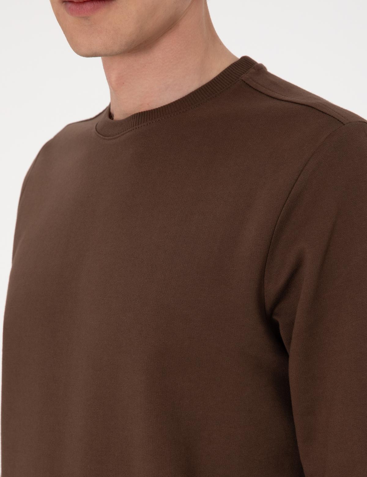 Kahverengi 2 İplik Regular Fit Bisiklet Yaka Basic Sweatshirt - 50314054095