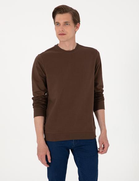 Kahverengi 2 İplik Regular Fit Bisiklet Yaka Basic Sweatshirt - 50314054095