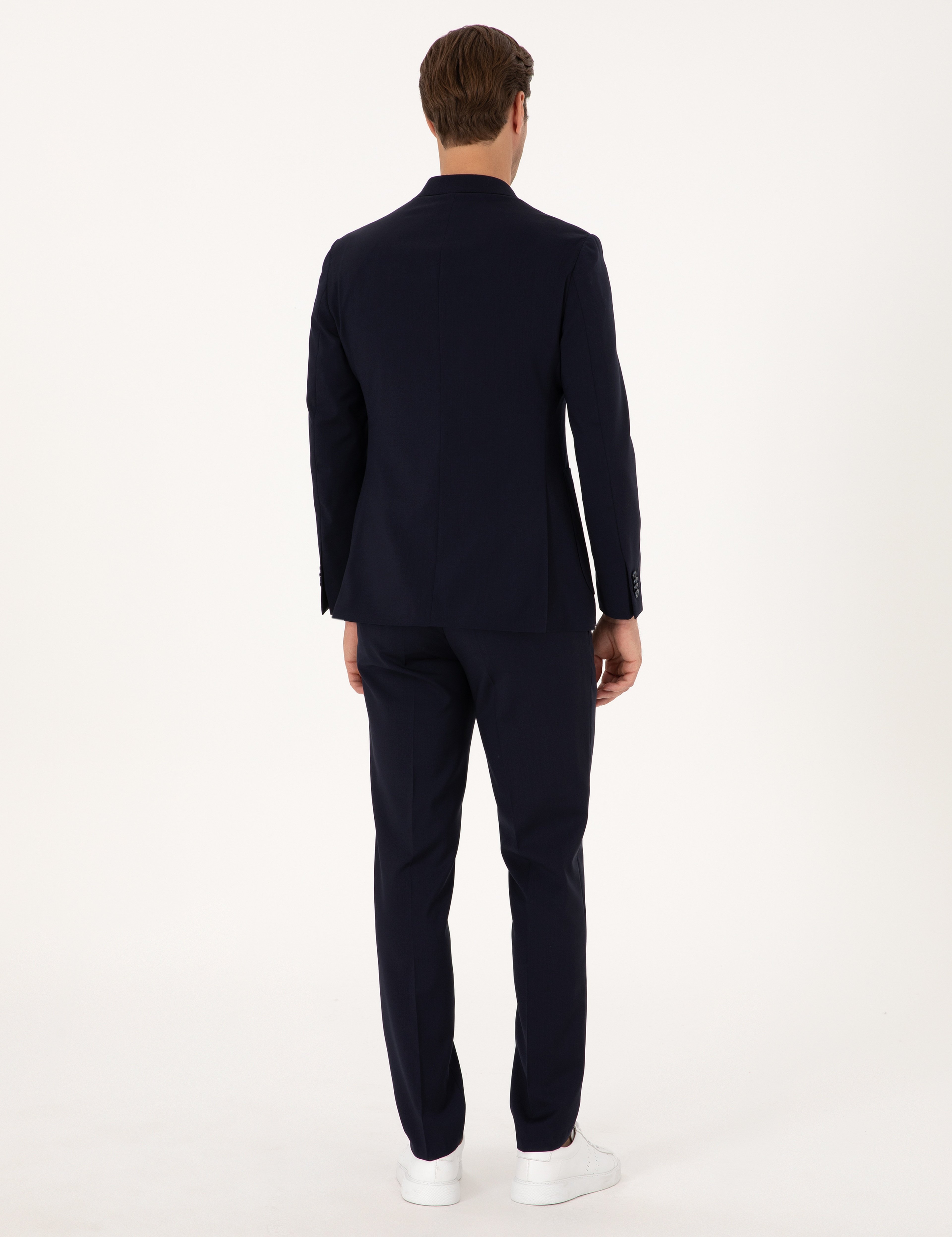 Lacivert Extra Slim Fit %100 Yün Kruvaze Takım Elbise - Image 5