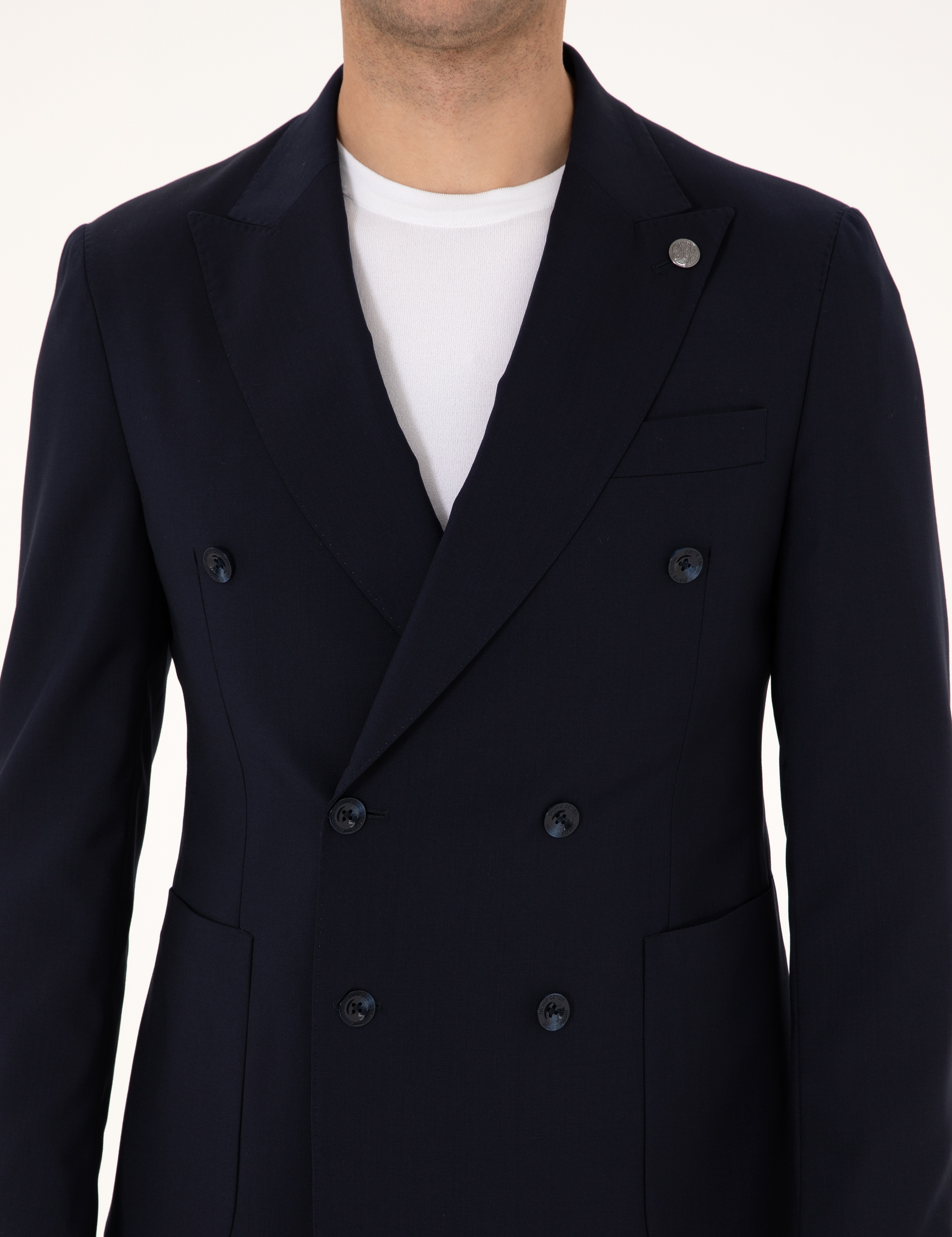 Lacivert Extra Slim Fit %100 Yün Kruvaze Takım Elbise - Image 7