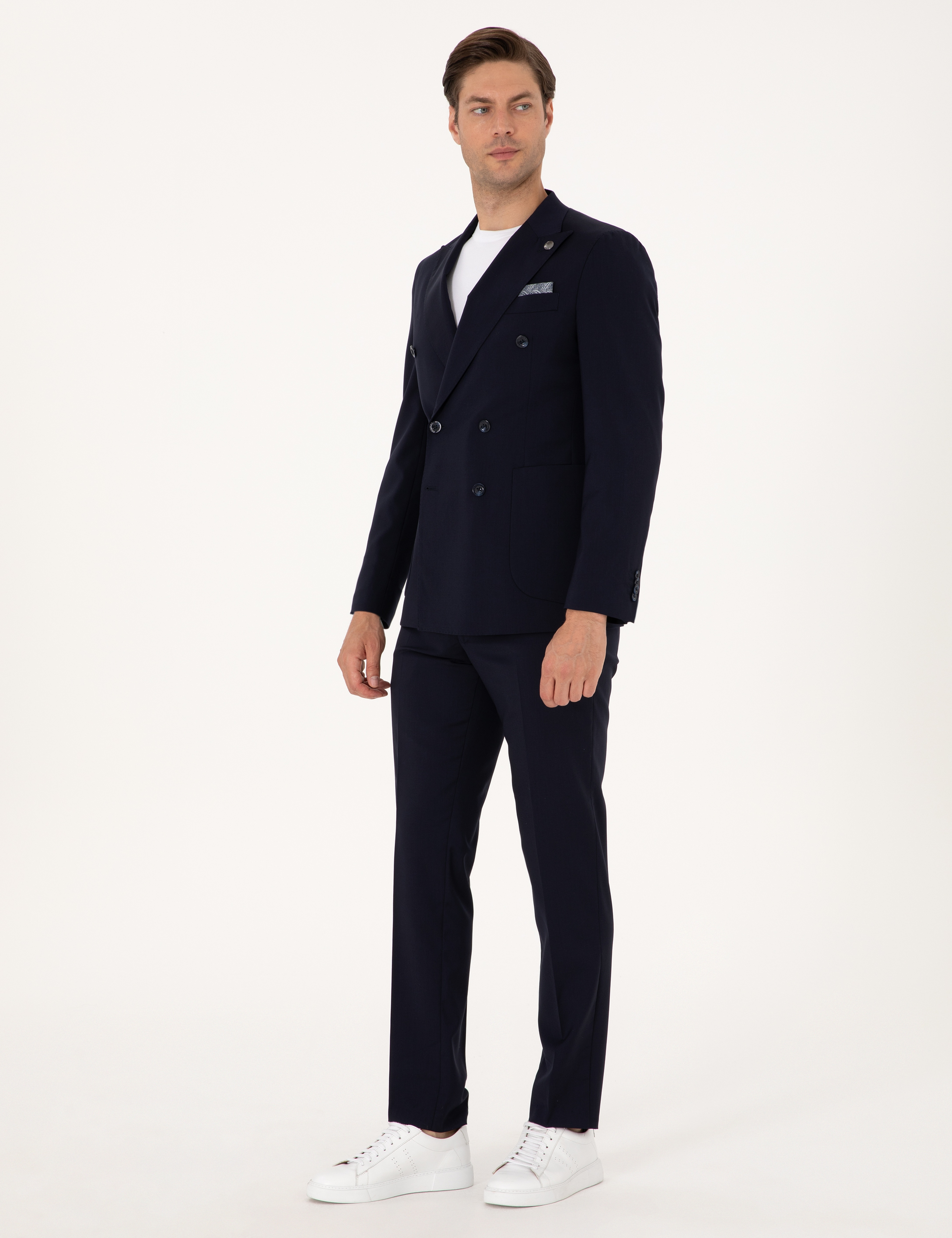 Lacivert Extra Slim Fit %100 Yün Kruvaze Takım Elbise