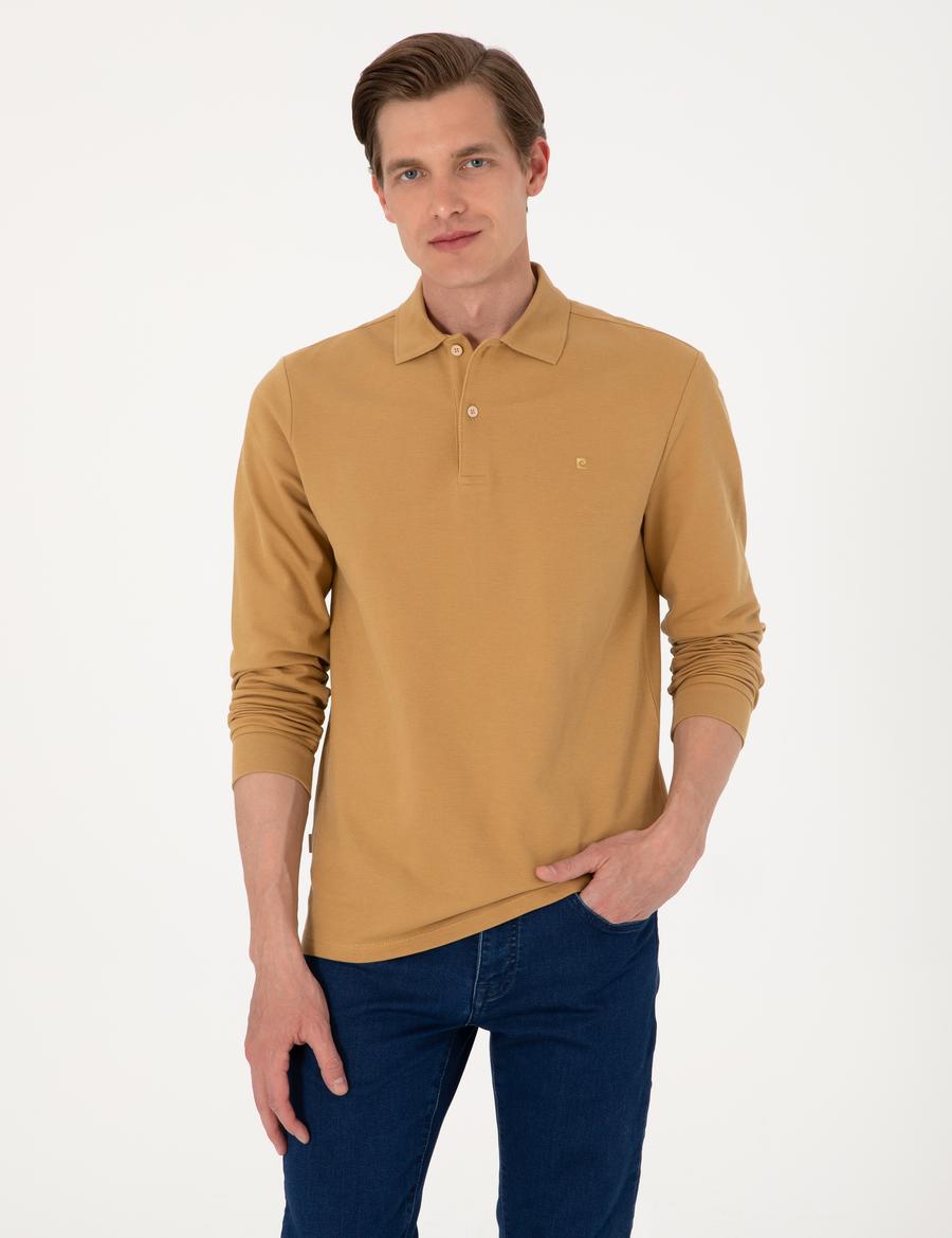Camel Slim Fit Kıvrılmaz Polo Yaka Basic Pike Sweatshirt