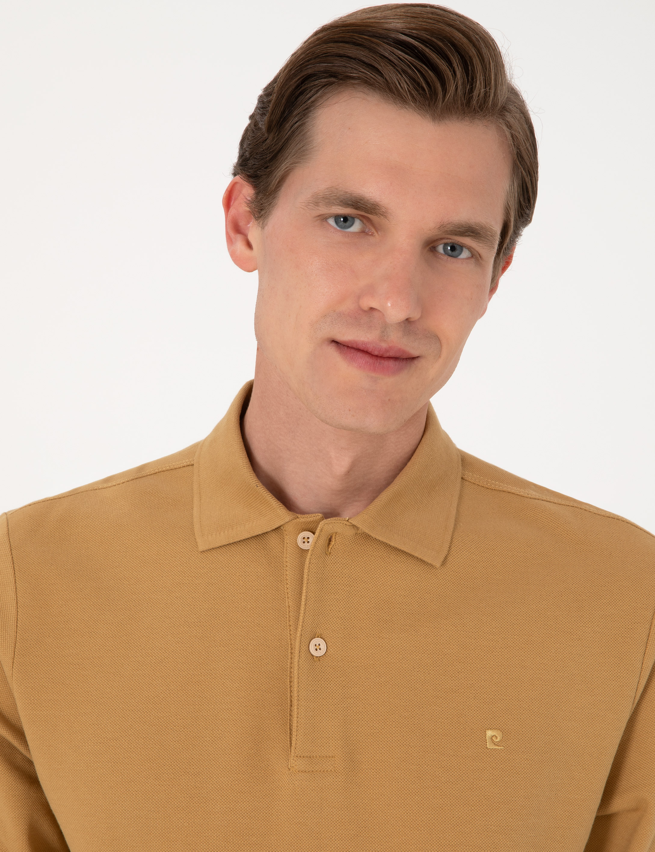 Camel Slim Fit Kıvrılmaz Polo Yaka Basic Pike Sweatshirt - Image 2
