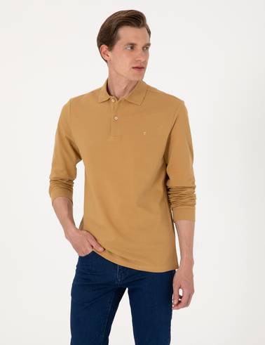 Camel Slim Fit Kıvrılmaz Polo Yaka Basic Pike Sweatshirt