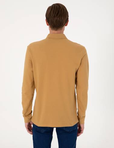 Camel Slim Fit Kıvrılmaz Polo Yaka Basic Pike Sweatshirt