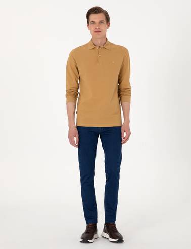 Camel Slim Fit Kıvrılmaz Polo Yaka Basic Pike Sweatshirt