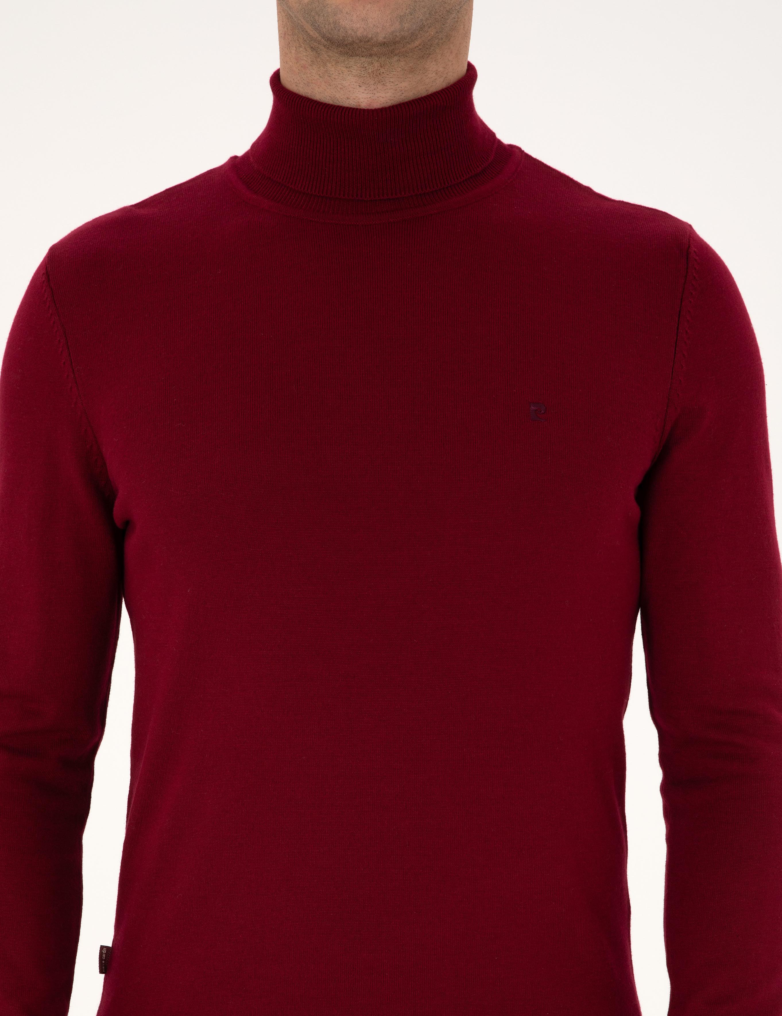 Vişne Slim Fit Balıkçı Yaka Basic Triko Kazak