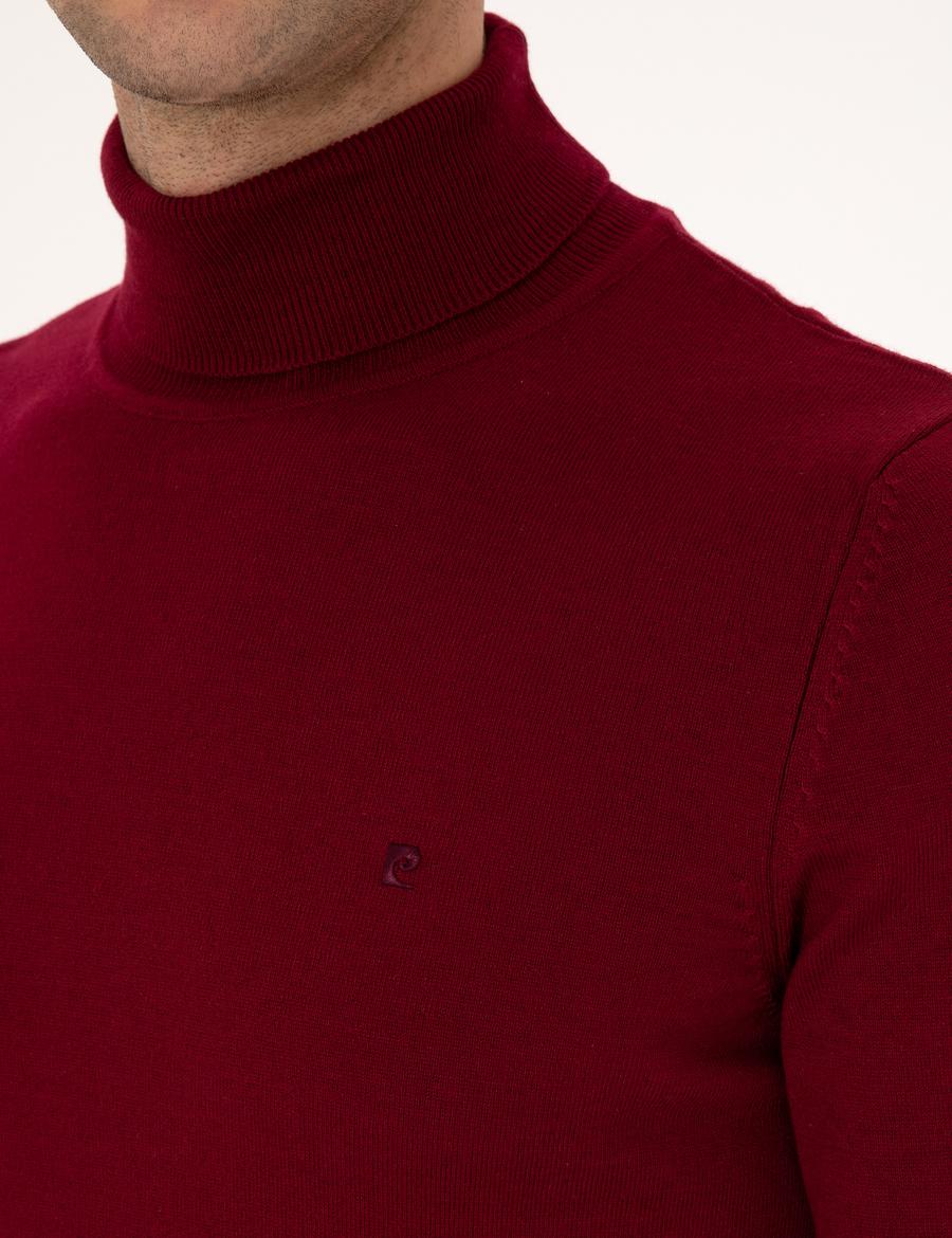 Vişne Slim Fit Balıkçı Yaka Basic Triko Kazak